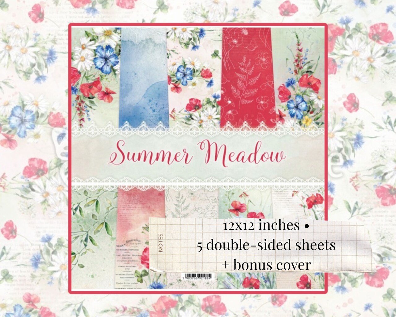 ScrapAndMe “Summer Meadow” 12x12 Scrapbook Paper Pack | 5 Double-Sided Sheets | Wildflower Floral Designs